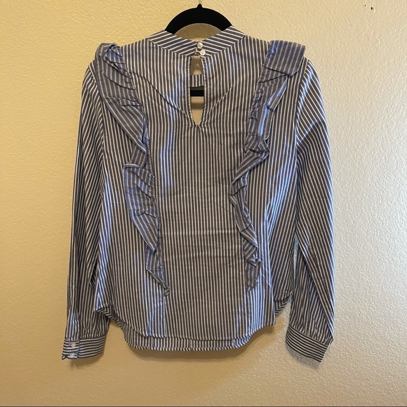 Mossimo Blue & White Striped Ruffle Keyhole Cotton Shirt Medium - Picture 5 of 13